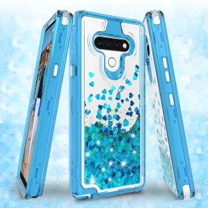 LG Stylo 6 Case,Hard Clear Glitter Sparkle Flowing Liquid Heavy Duty Shockproof Three Layer Protective Bling Girls Women Cases for LG Stylo 6 - Teal