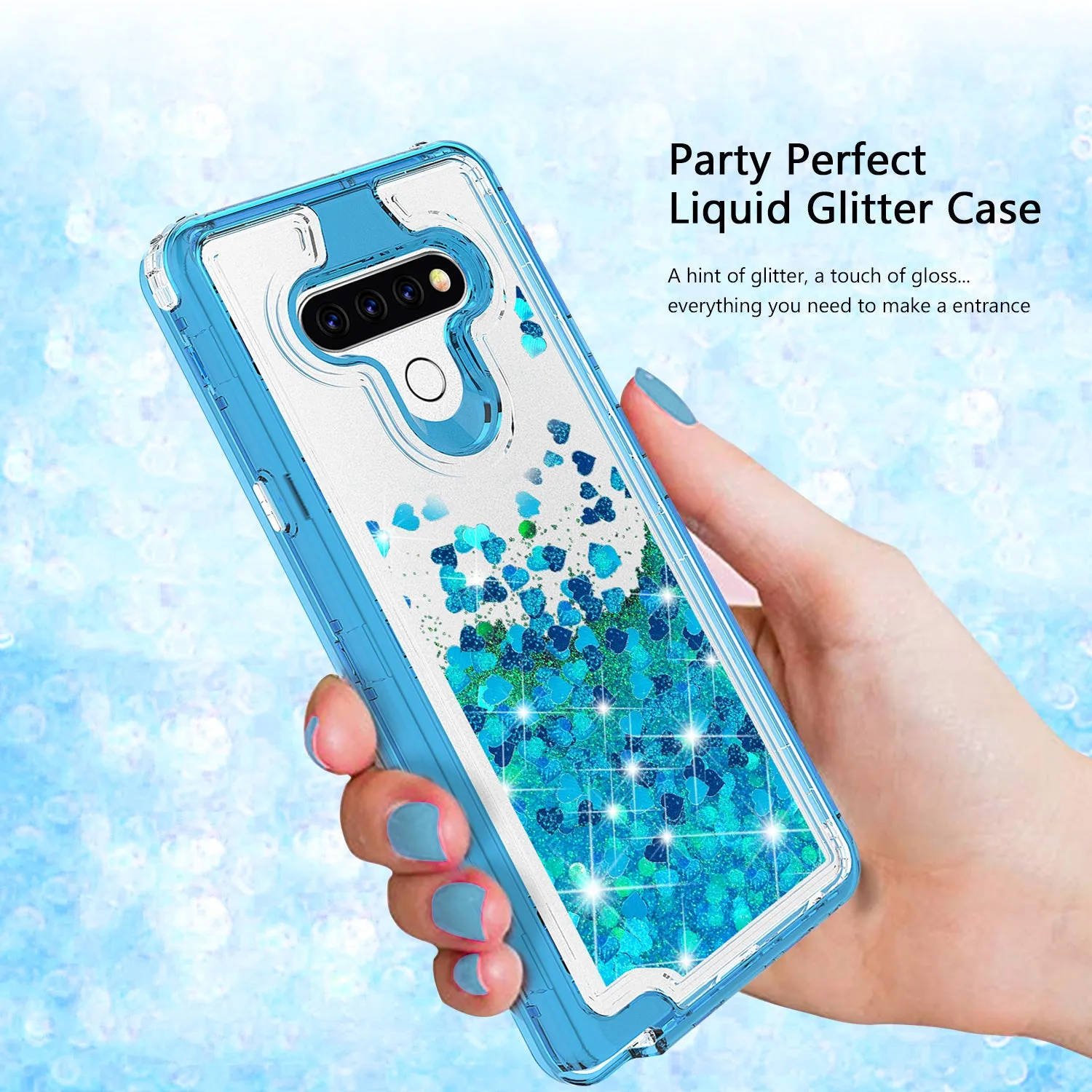 LG Stylo 6 Case,Hard Clear Glitter Sparkle Flowing Liquid Heavy Duty Shockproof Three Layer Protective Bling Girls Women Cases for LG Stylo 6 - Teal