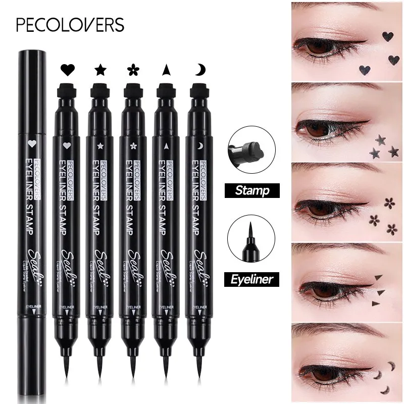 Liquid Eyeliner Black Moon Stamp Eye Liner Pencil 2 In 1 Waterproof Long-lasting Easy to Use Cat Eyeliner Pen Makeup For Women