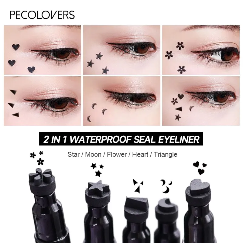 Liquid Eyeliner Black Moon Stamp Eye Liner Pencil 2 In 1 Waterproof Long-lasting Easy to Use Cat Eyeliner Pen Makeup For Women