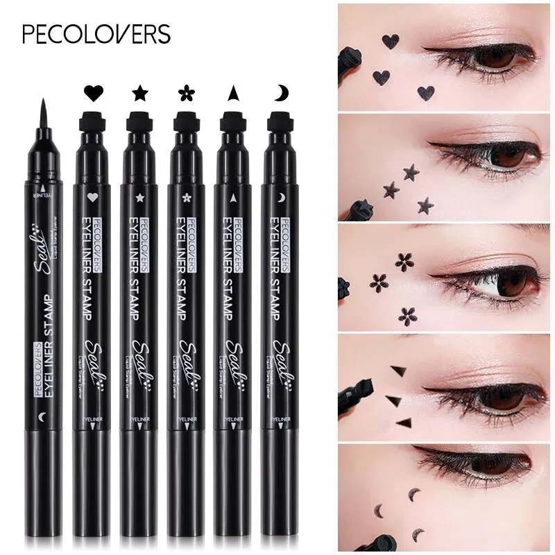 Liquid Eyeliner Black Moon Stamp Eye Liner Pencil 2 In 1 Waterproof Long-lasting Easy to Use Cat Eyeliner Pen Makeup For Women