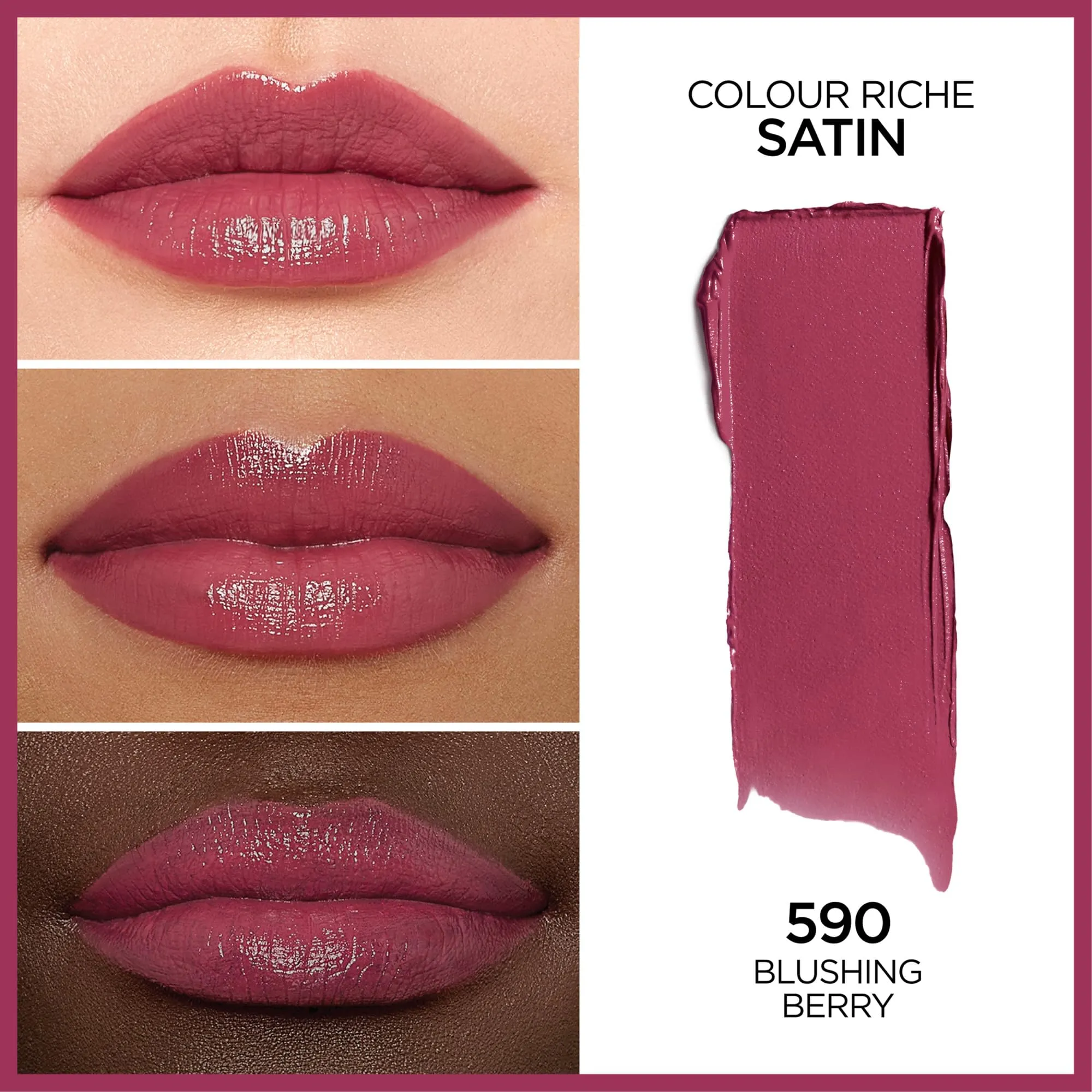 L’Oréal Paris Colour Riche Original Satin Lipstick, Hydrating Formula with Vitamin E & Argan Oil, Blushing Berry, 0.13 oz.
