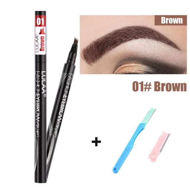 Lulaa Liquid Eyebrow Pencil Easy to Wear Microblading Pen Waterproof Henna Tint Eyebrows Tattoo Pen 4 Head Fork Eye Brow Pencil
