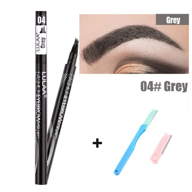 Lulaa Liquid Eyebrow Pencil Easy to Wear Microblading Pen Waterproof Henna Tint Eyebrows Tattoo Pen 4 Head Fork Eye Brow Pencil