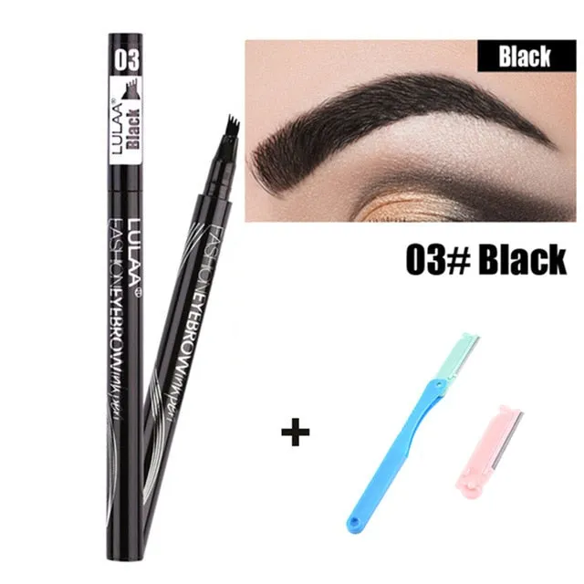 Lulaa Liquid Eyebrow Pencil Easy to Wear Microblading Pen Waterproof Henna Tint Eyebrows Tattoo Pen 4 Head Fork Eye Brow Pencil