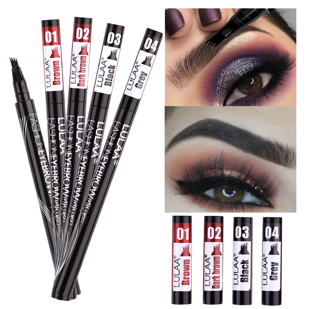 Lulaa Liquid Eyebrow Pencil Easy to Wear Microblading Pen Waterproof Henna Tint Eyebrows Tattoo Pen 4 Head Fork Eye Brow Pencil