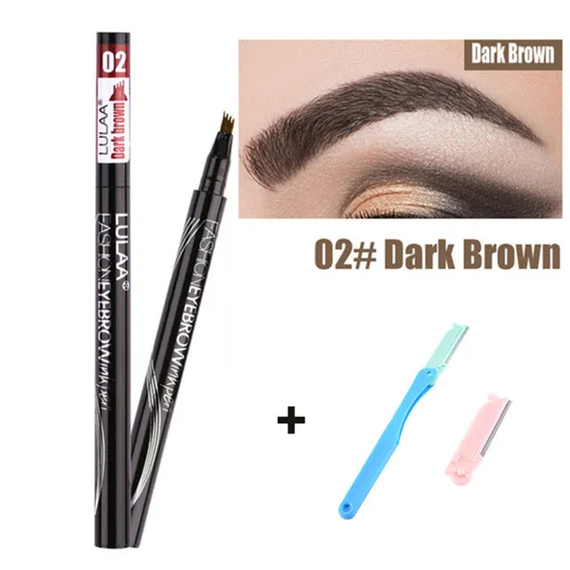 Lulaa Liquid Eyebrow Pencil Easy to Wear Microblading Pen Waterproof Henna Tint Eyebrows Tattoo Pen 4 Head Fork Eye Brow Pencil