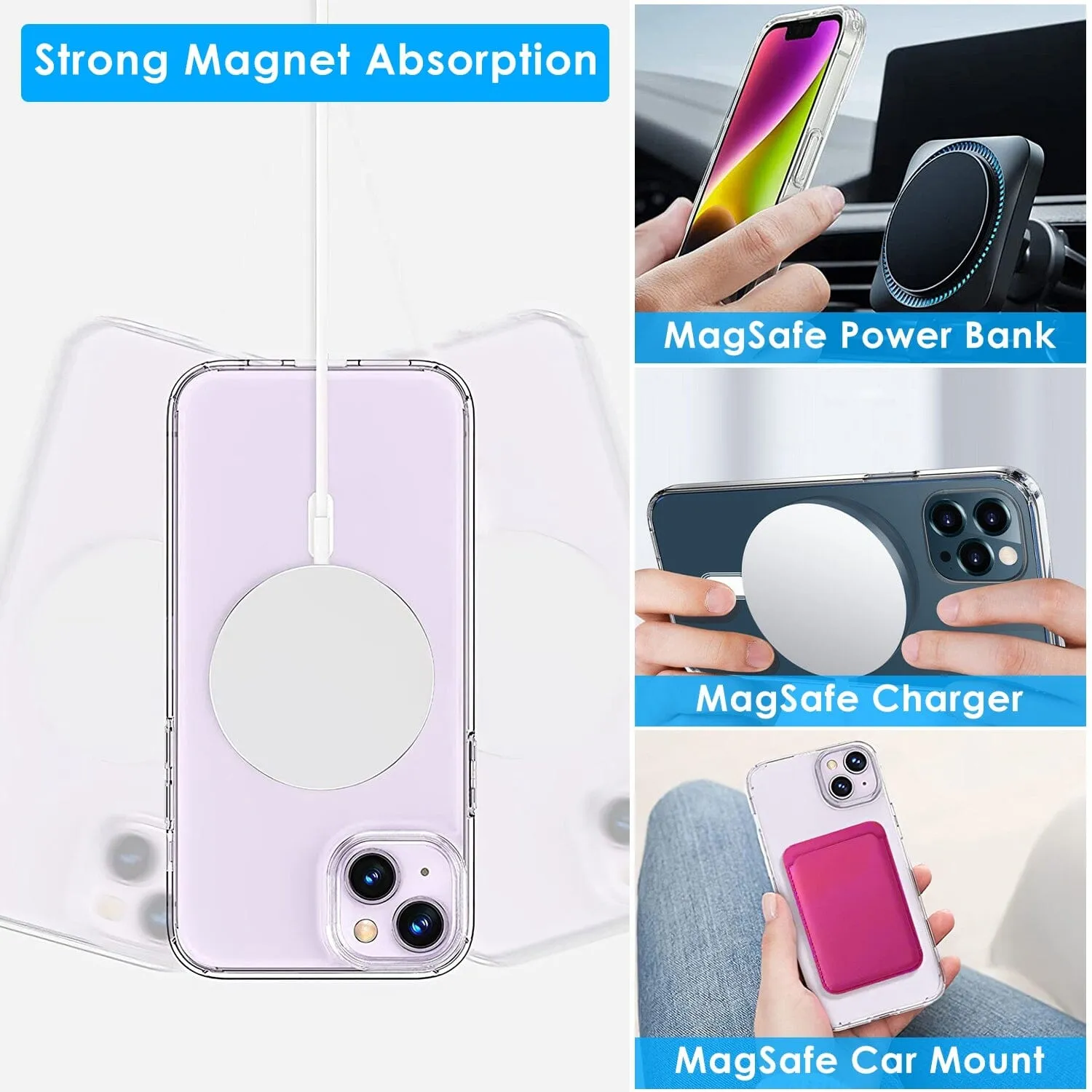 Magnetic Clear Phone Case Shockproof  Transparent Phone Cover