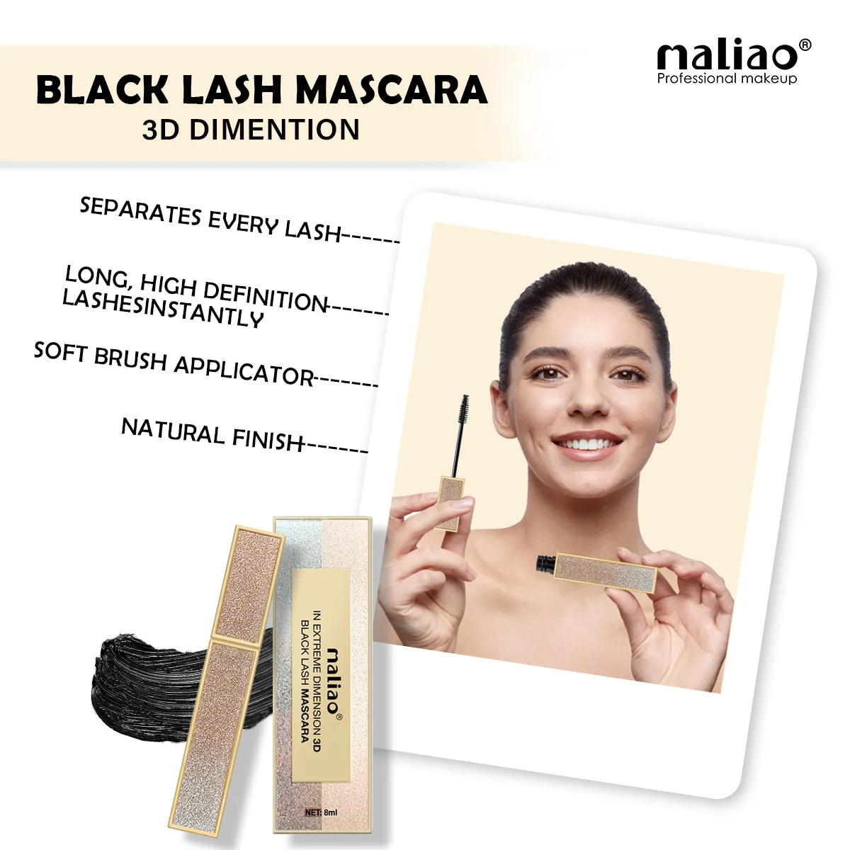 Maliao Black Lash Mascara: Extreme 3D Dimension for Mesmerizing Lashes