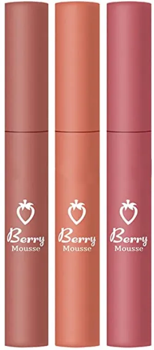 Matte Lipstick Set Non-stick Cup Strawberry Matte Lipstick Long-lasting Lip Gloss Beauty Product 3pcs Style 4