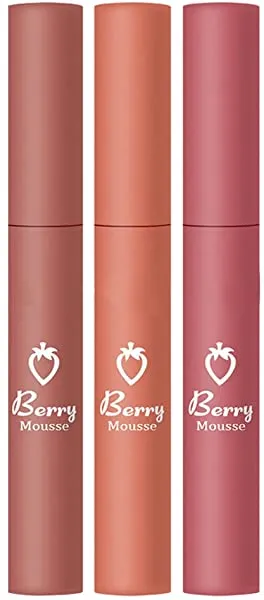 Matte Lipstick Set Non-stick Cup Strawberry Matte Lipstick Long-lasting Lip Gloss Beauty Product 3pcs Style 4