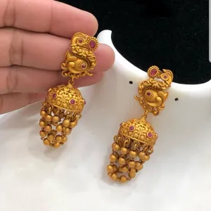 Matte Ruby stone Jhumka Jhumki Earrings