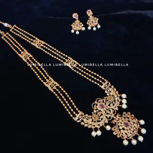 Matte Style Long Necklace With Earrings