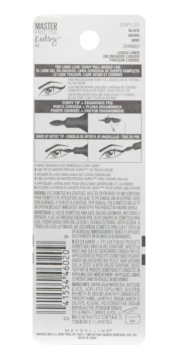 Maybelline New York Master Precise Curvy Liquid Eyeliner, Black, 0.01 oz.