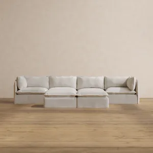 Modular Washable 4-Seater   Bench Ottoman in Powder | Deluxe  Seat | Contour Pillow