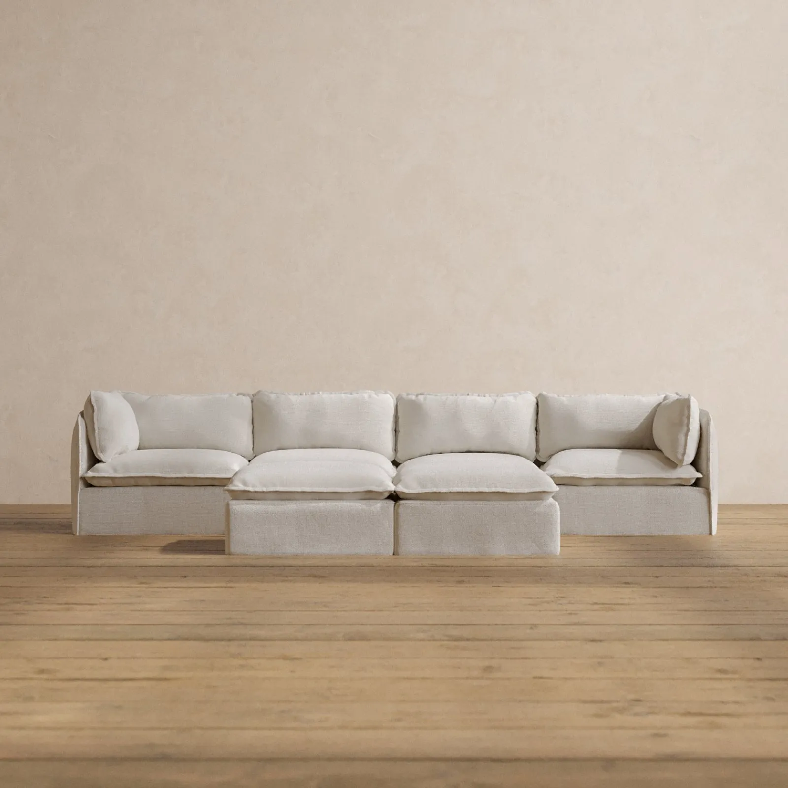 Modular Washable 4-Seater   Bench Ottoman in Powder | Deluxe  Seat | Contour Pillow