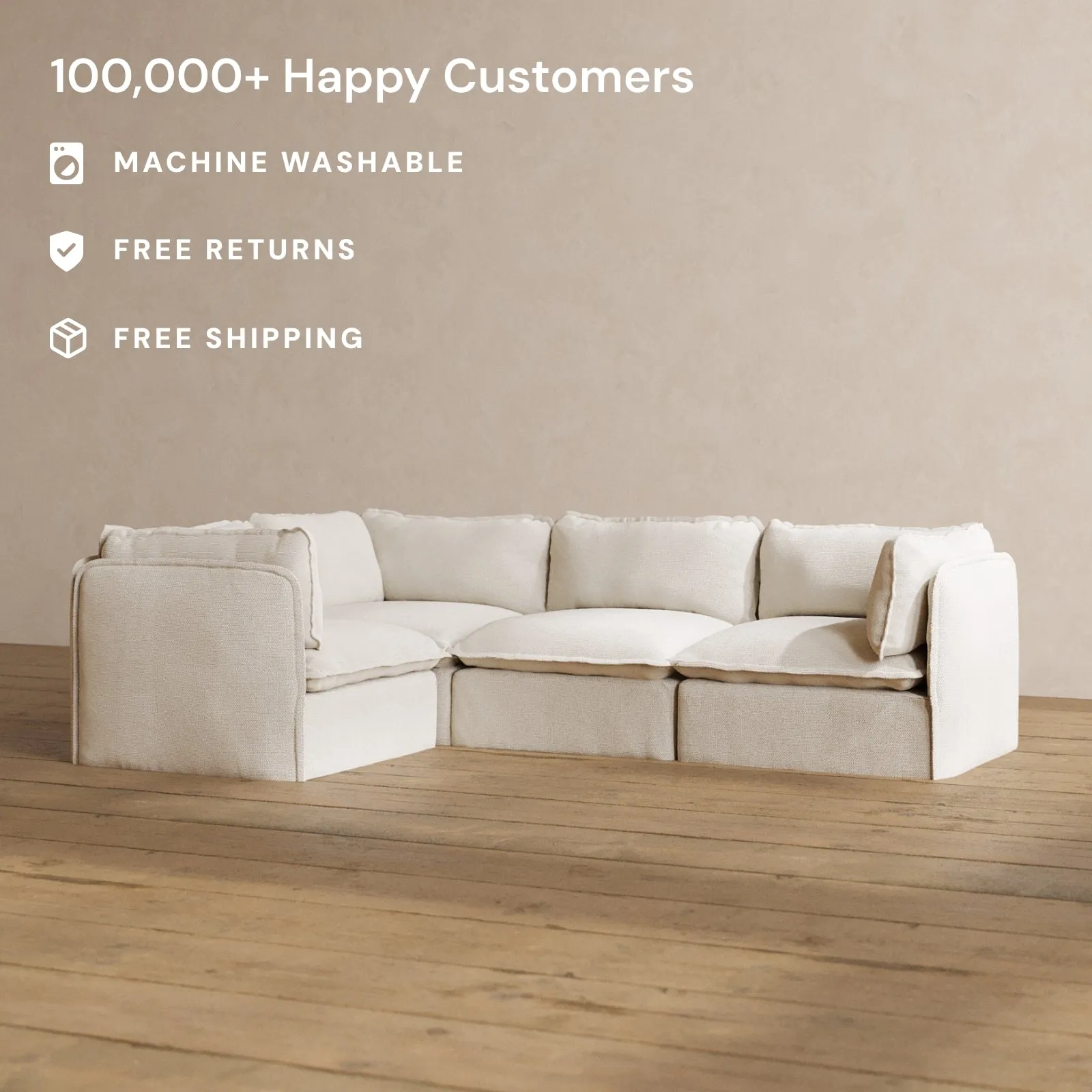 Modular Washable 4-Seater Corner Sectional in Powder | Memorix  Seat | Contour Pillow