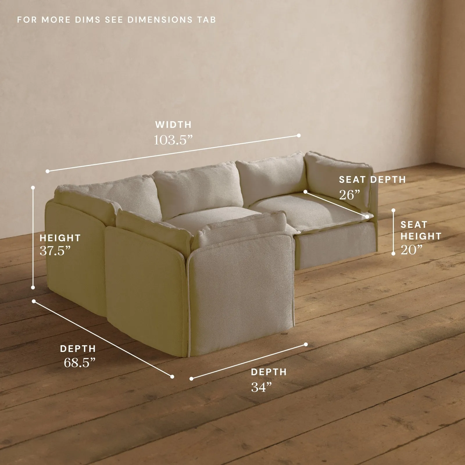 Modular Washable 4-Seater Corner Sectional in Powder | Memorix  Seat | Contour Pillow