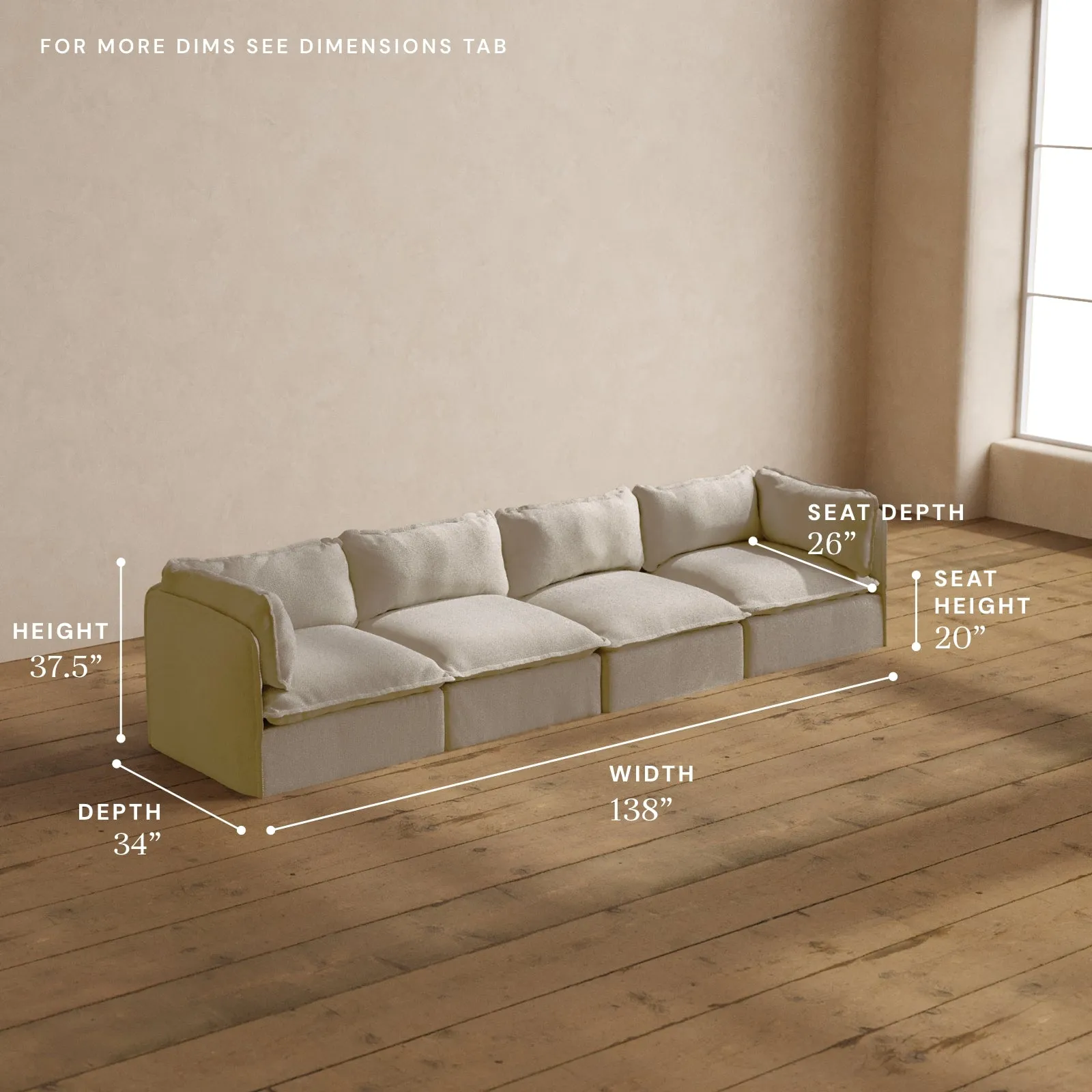 Modular Washable 4-Seater in Powder | Deluxe  Seat | Contour Pillow