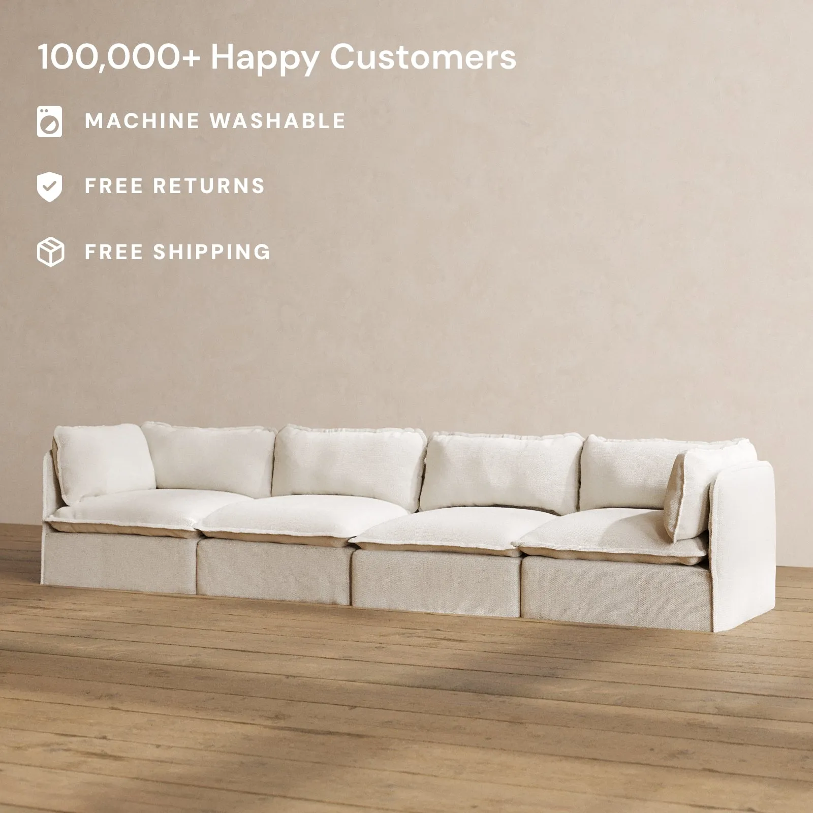 Modular Washable 4-Seater in Powder | Deluxe  Seat | Contour Pillow