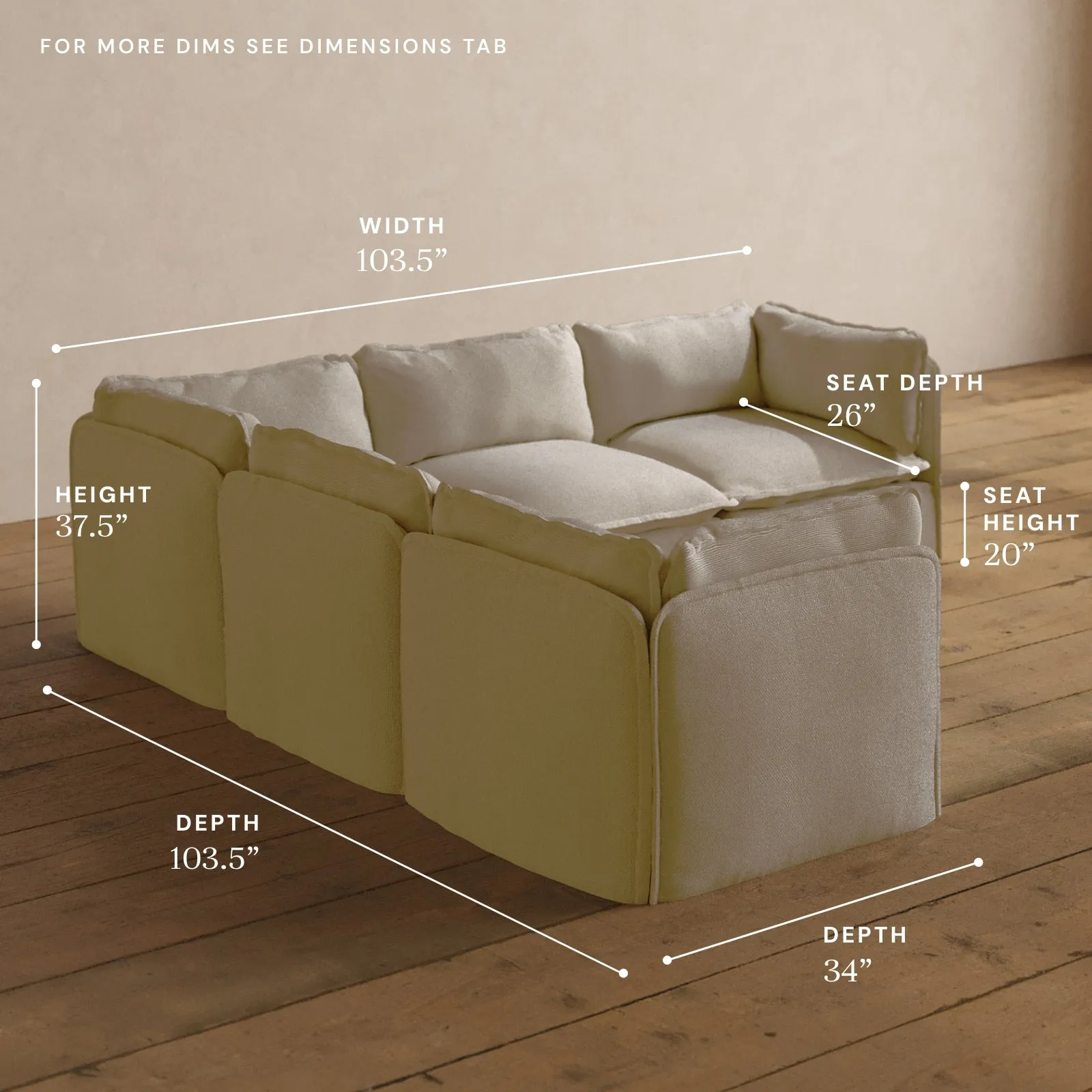Modular Washable 5-Seater Corner Sectional in Powder | Deluxe  Seat | Contour Pillow