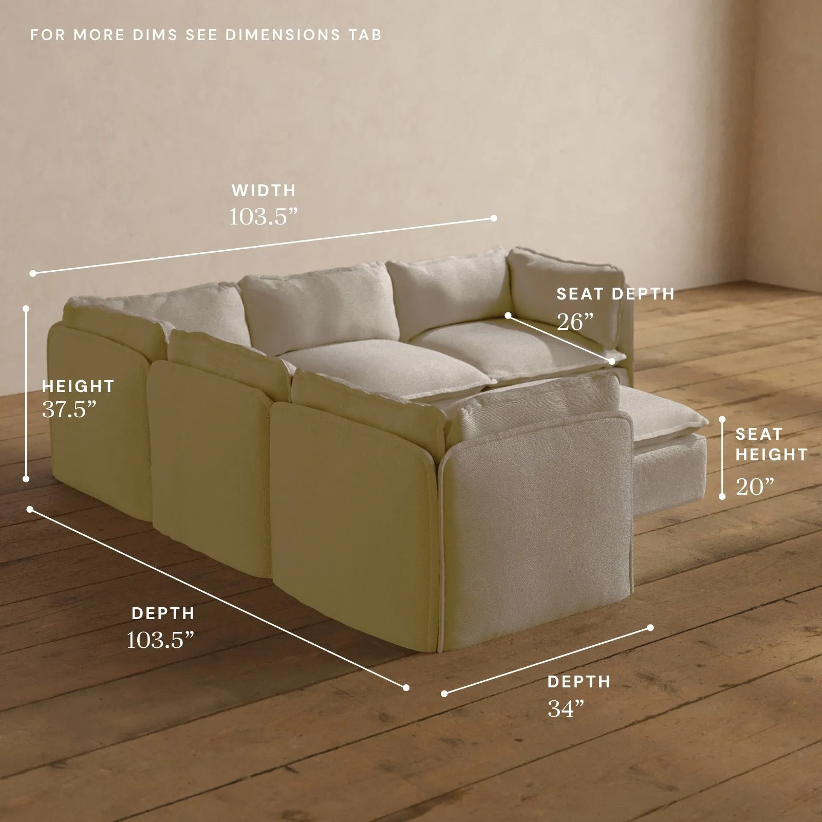 Modular Washable 5-Seater Corner Sectional   Ottoman in Powder | Deluxe  Seat | Contour Pillow
