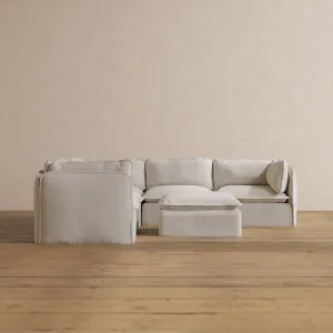 Modular Washable 5-Seater Corner Sectional   Ottoman in Powder | Memorix  Seat | Contour Pillow