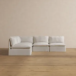 Modular Washable 5-Seater Open-Ends Corner Sectional in Powder | Deluxe  Seat | Contour Pillow