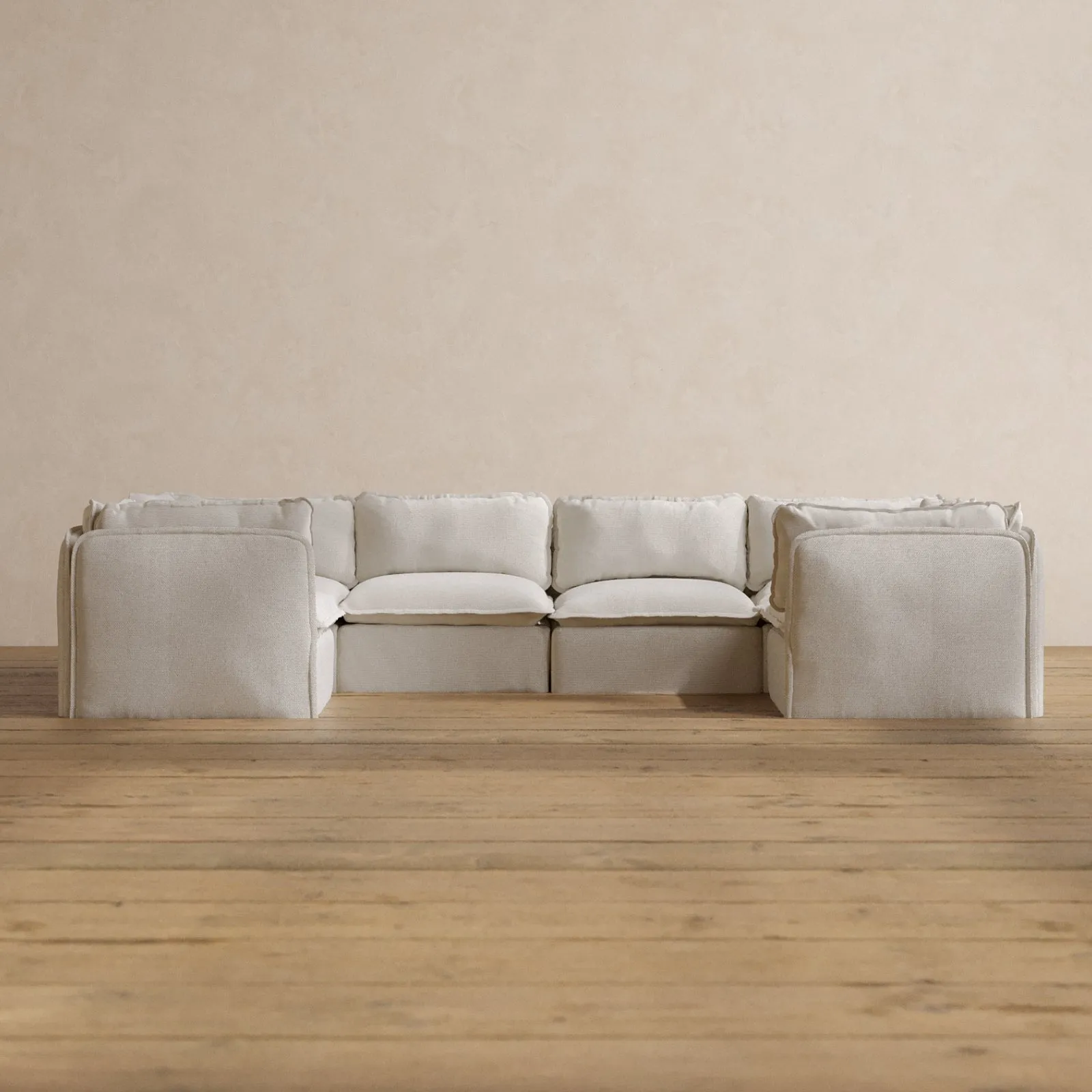 Modular Washable 6-Seater U-Sectional in Powder | Deluxe  Seat | Contour Pillow