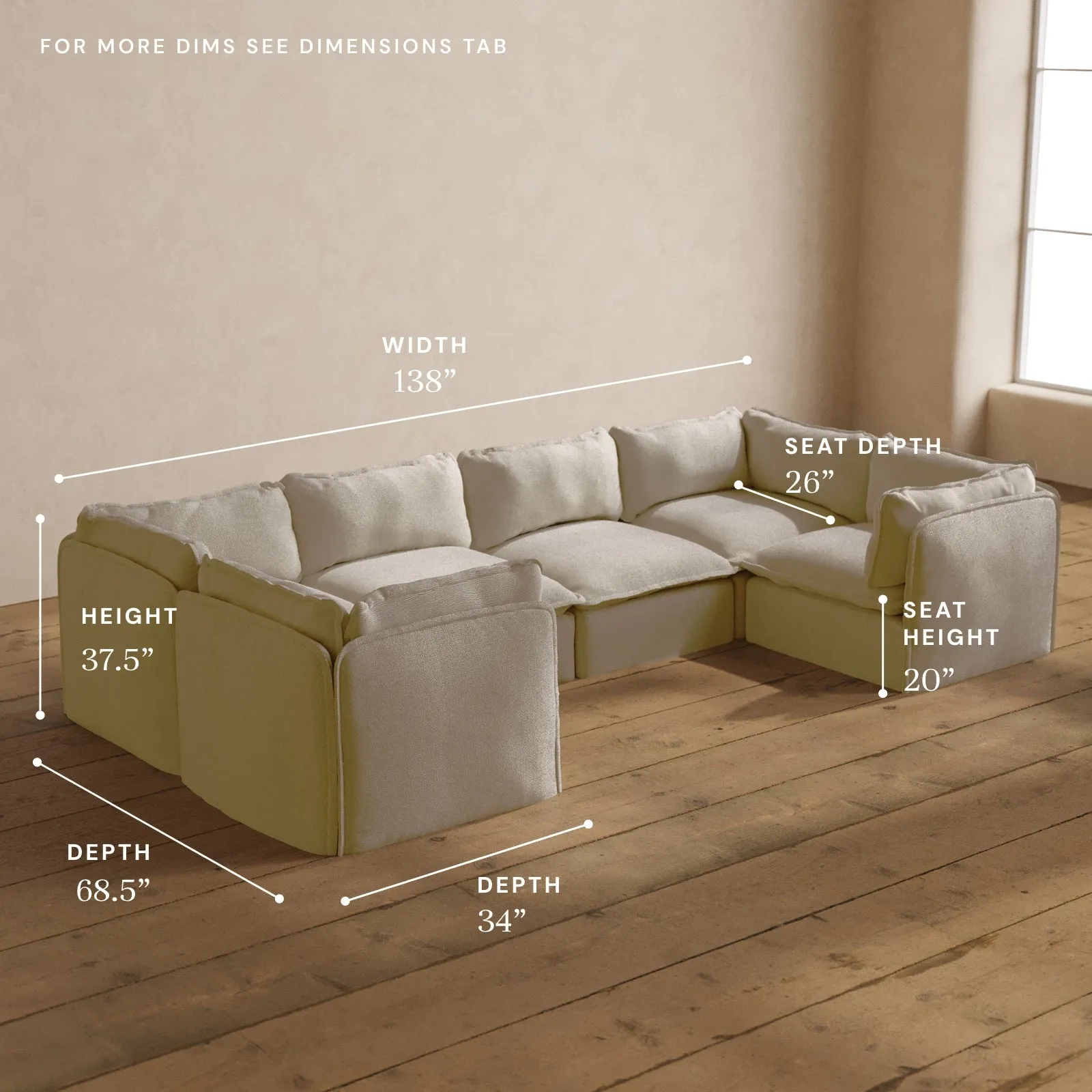 Modular Washable 6-Seater U-Sectional in Powder | Deluxe  Seat | Contour Pillow