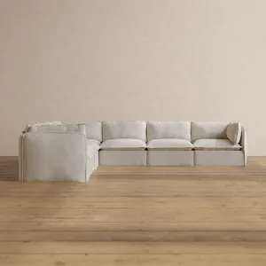 Modular Washable 7-Seater Corner Sectional in Powder | Memorix  Seat | Contour Pillow