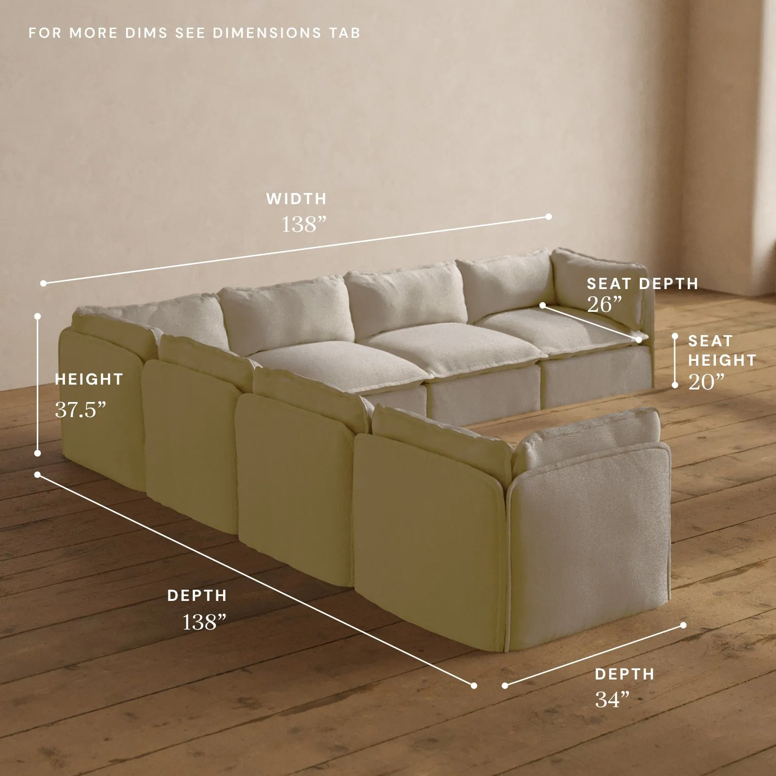 Modular Washable 7-Seater Corner Sectional in Powder | Memorix  Seat | Contour Pillow