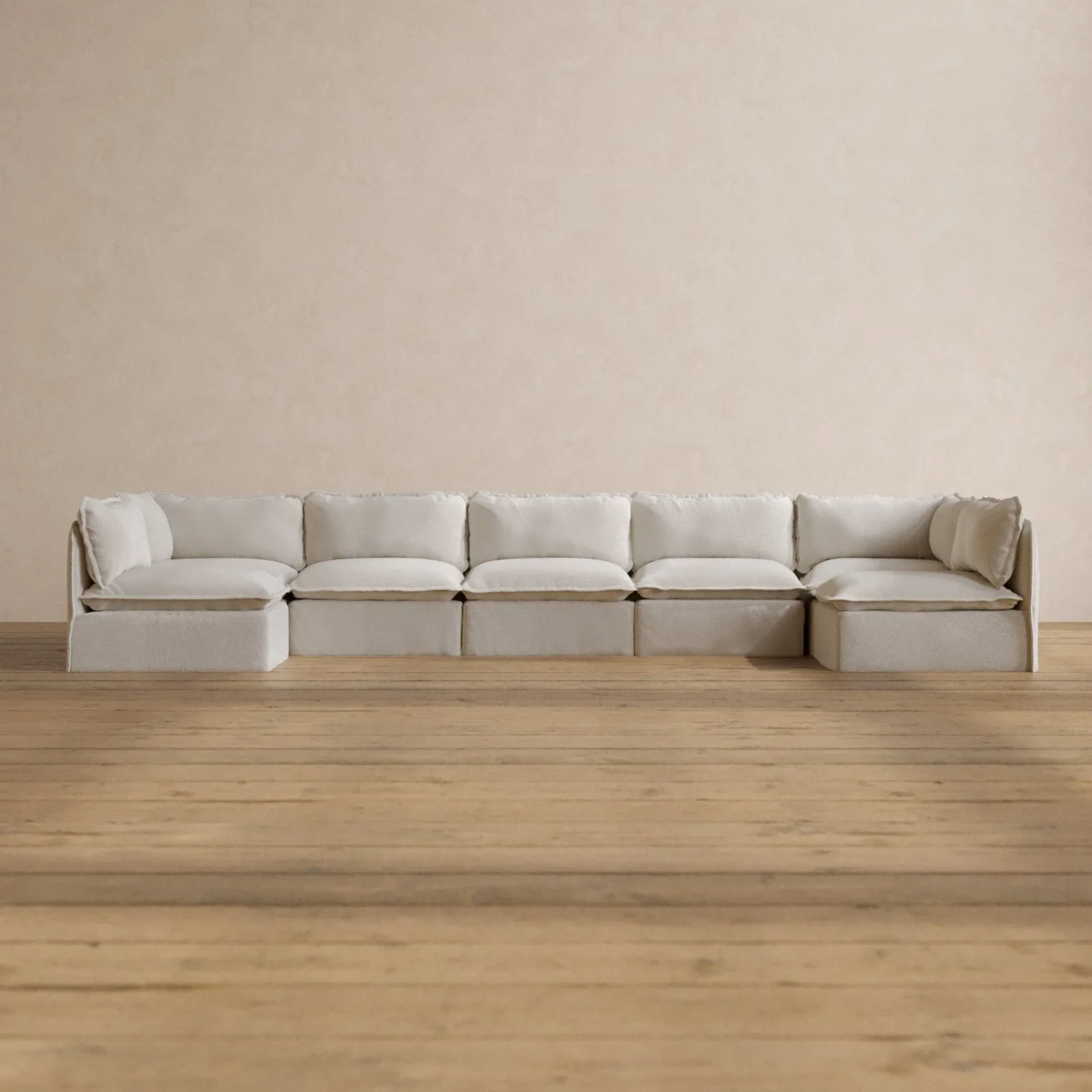 Modular Washable 7-Seater Open-Ends U-Sectional in Powder | Deluxe  Seat | Contour Pillow