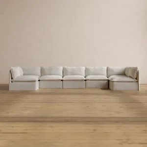 Modular Washable 7-Seater Open-Ends U-Sectional in Powder | Deluxe  Seat | Contour Pillow