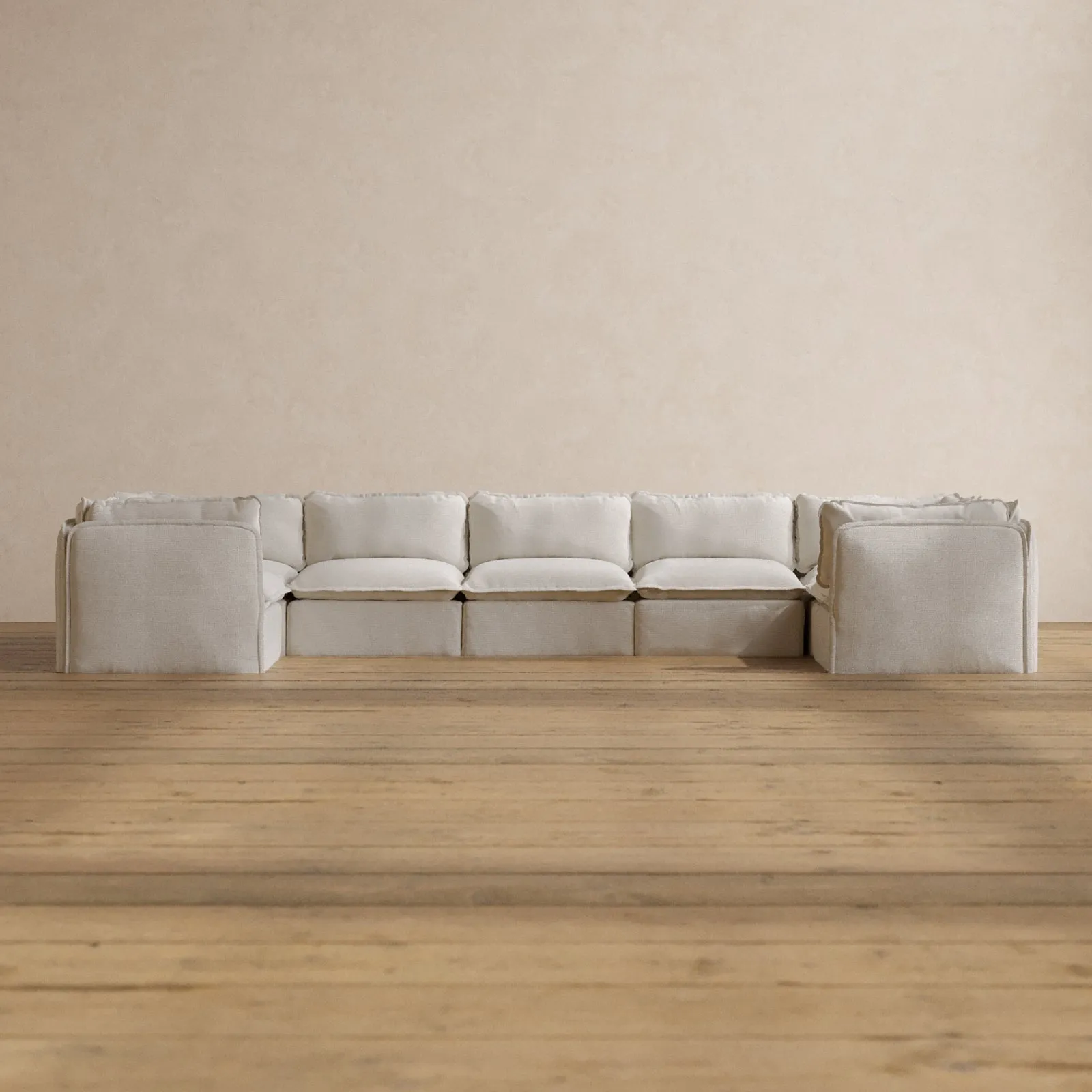 Modular Washable 7-Seater U-Sectional in Powder | Deluxe  Seat | Contour Pillow