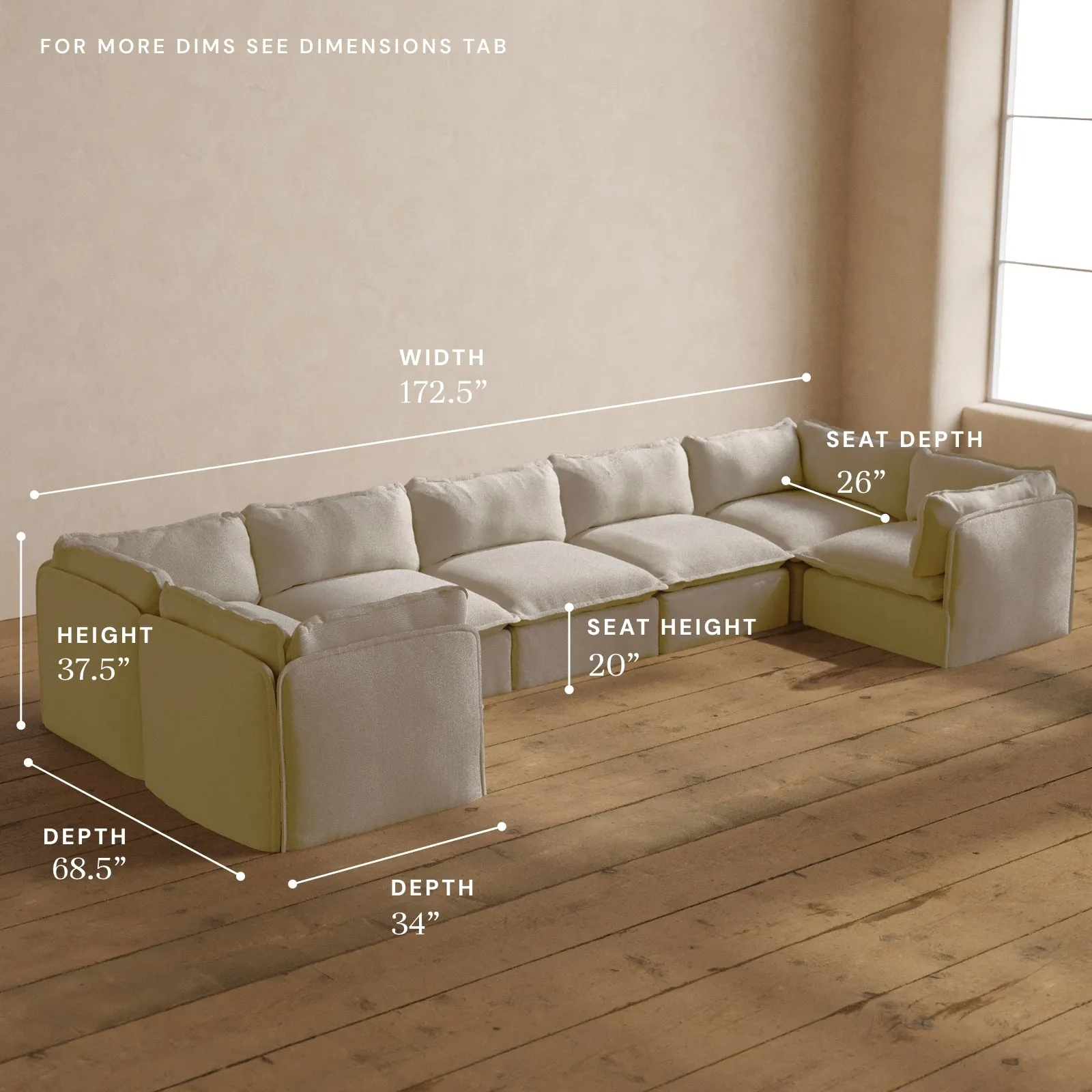 Modular Washable 7-Seater U-Sectional in Powder | Deluxe  Seat | Contour Pillow