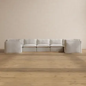 Modular Washable 7-Seater U-Sectional in Powder | Deluxe  Seat | Contour Pillow