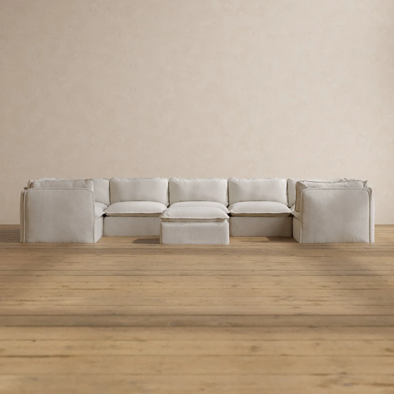 Modular Washable 7-Seater U-Sectional   Ottoman in Powder | Deluxe  Seat | Contour Pillow