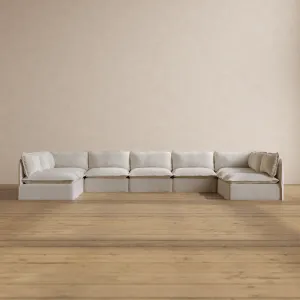 Modular Washable 9-Seater Open-Ends U-Sectional in Powder | Memorix  Seat | Contour Pillow