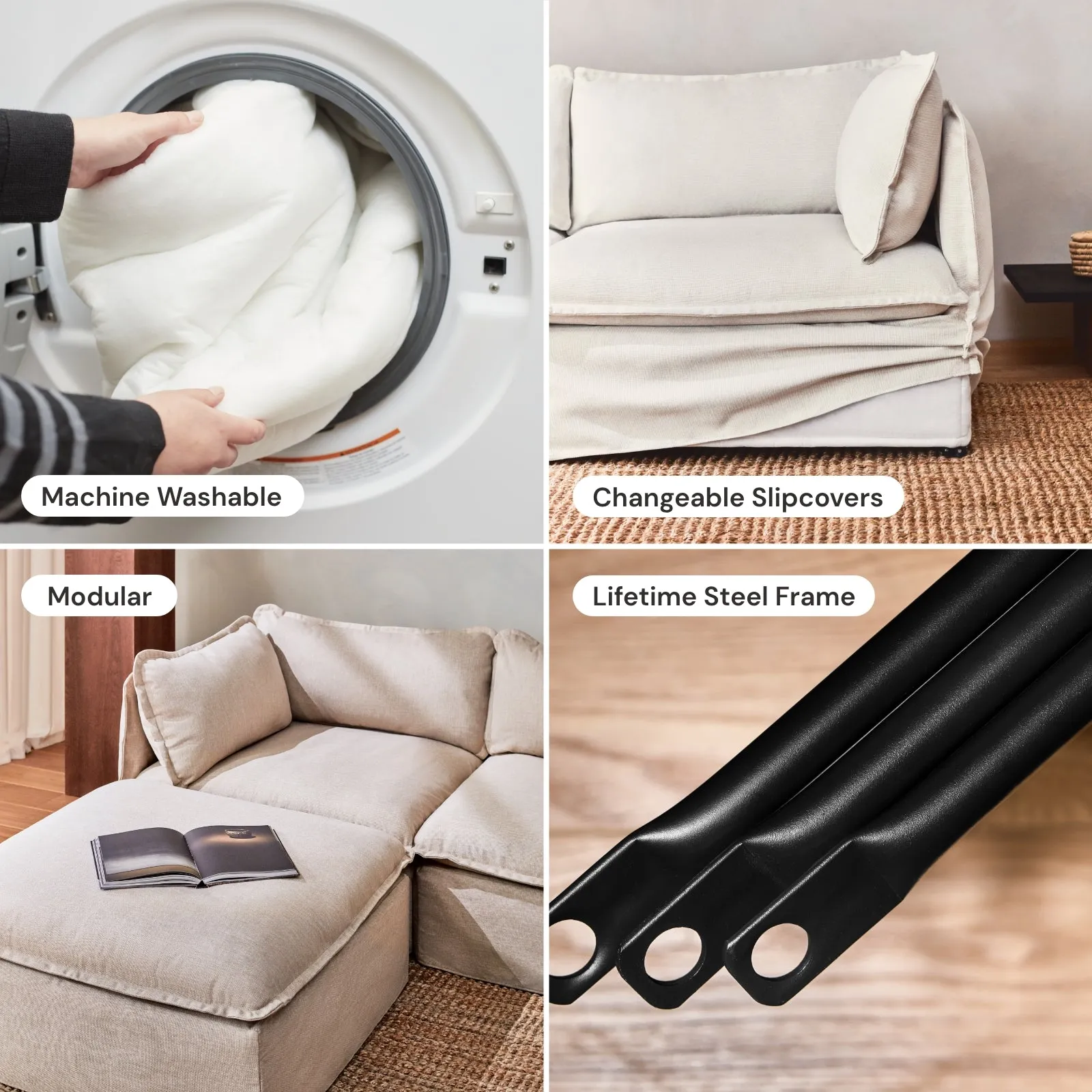 Modular Washable 9-Seater U-Sectional   Bench Ottoman in Powder | Memorix  Seat | Contour Pillow