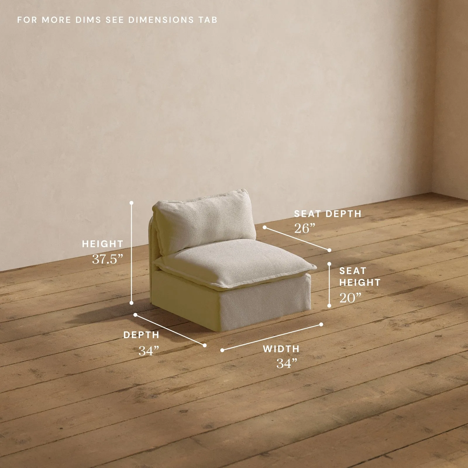 Modular Washable Armless Chair in Powder | Deluxe  Seat | Contour Pillow