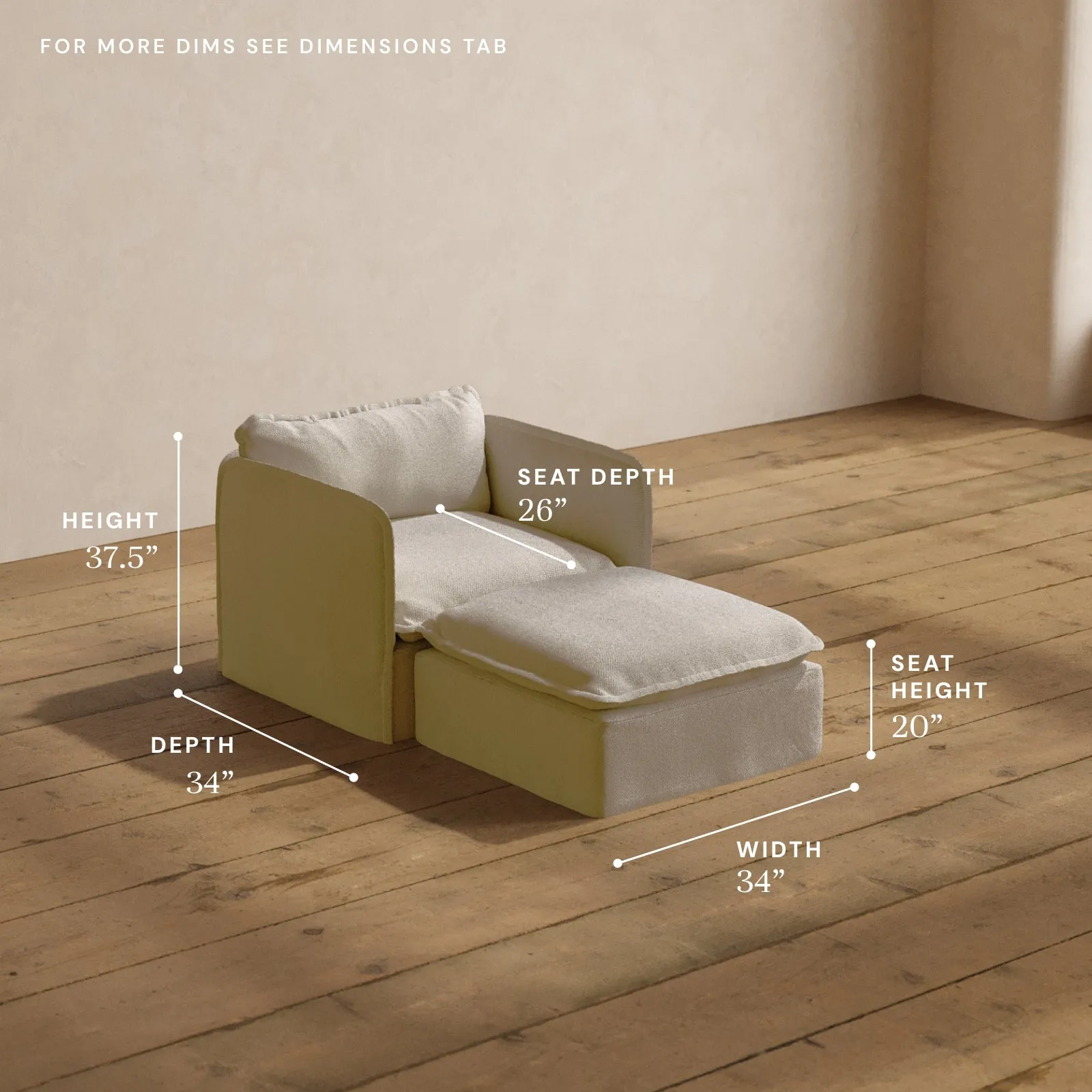 Modular Washable Chaise Armchair in Powder | Memorix  Seat | Contour Pillow