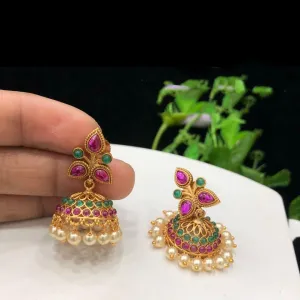 Multi Stone Studded Matte Jhumka Jhumki Earrings
