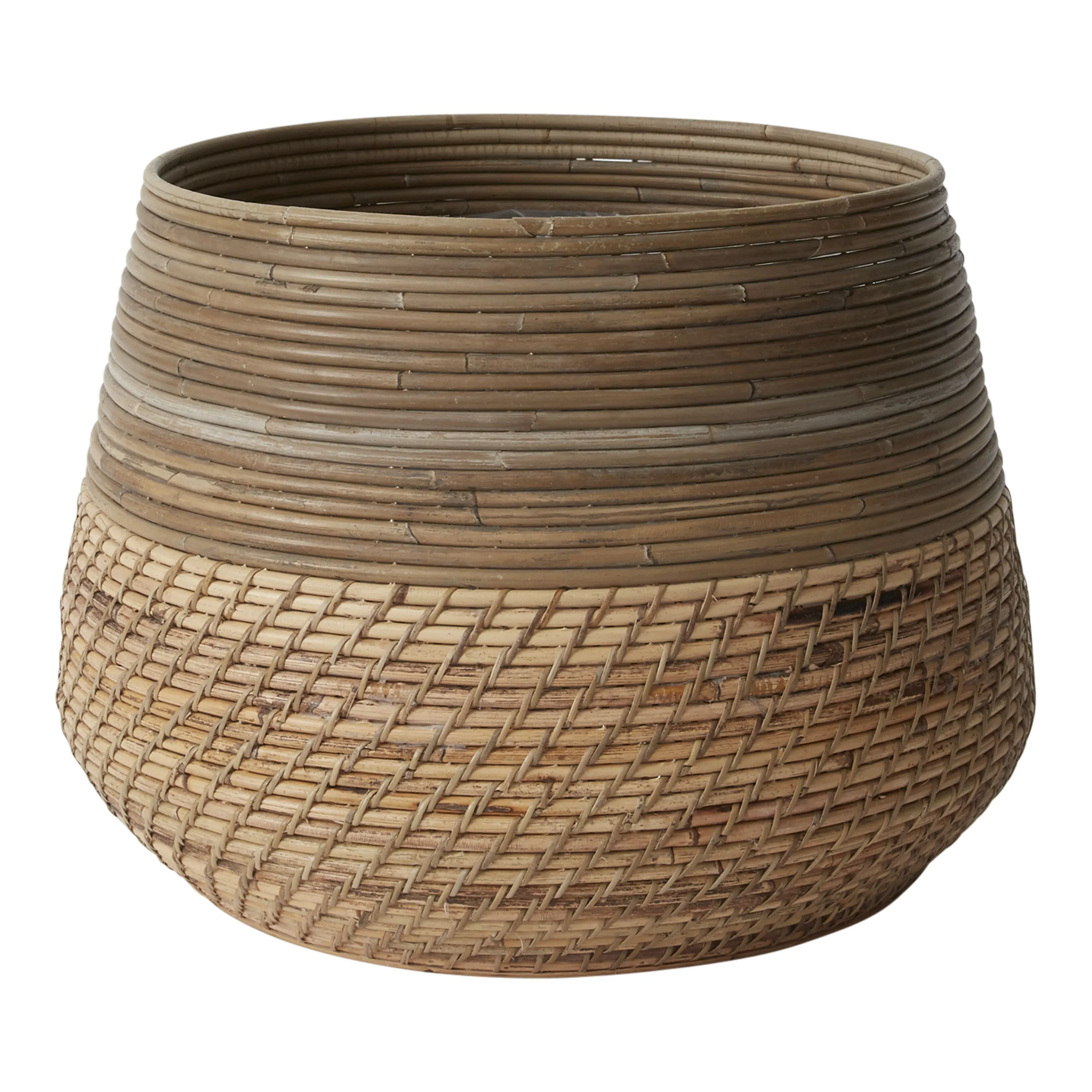 Natural Woven Wicker Lined Floor Planter Basket