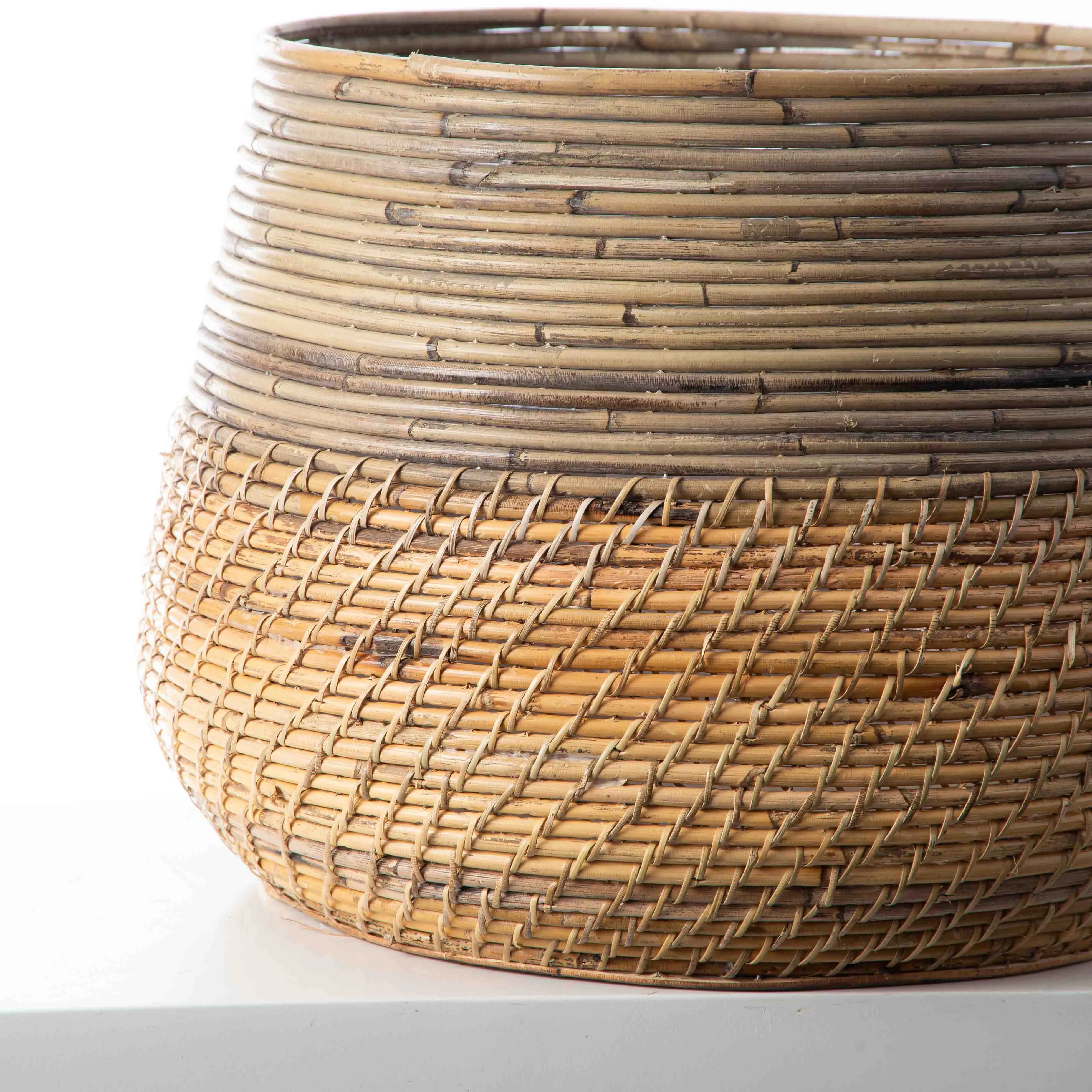Natural Woven Wicker Lined Floor Planter Basket