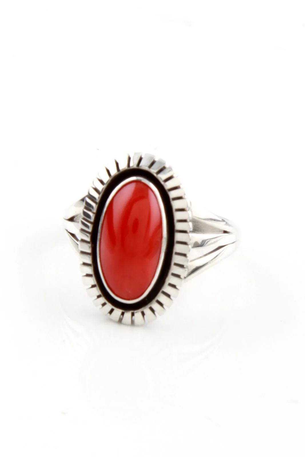 Navajo Lonnie Willie Mediterranean Red Coral Ring (Size 8)