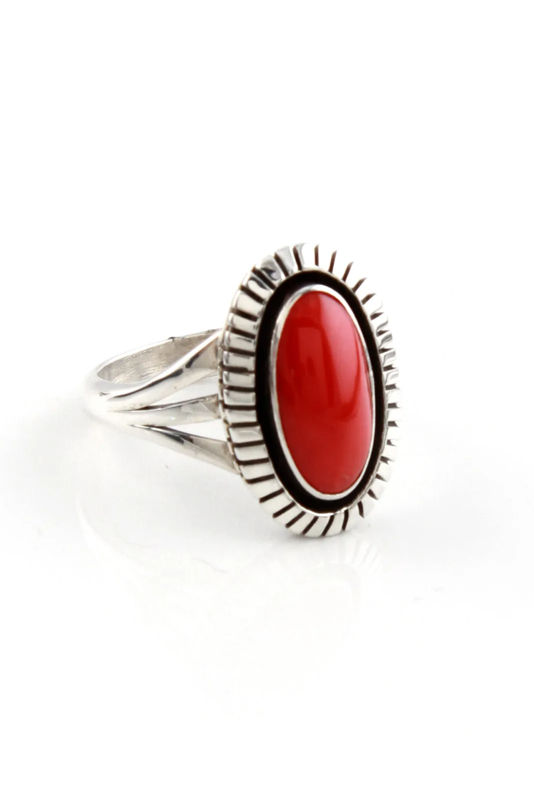 Navajo Lonnie Willie Mediterranean Red Coral Ring (Size 8)