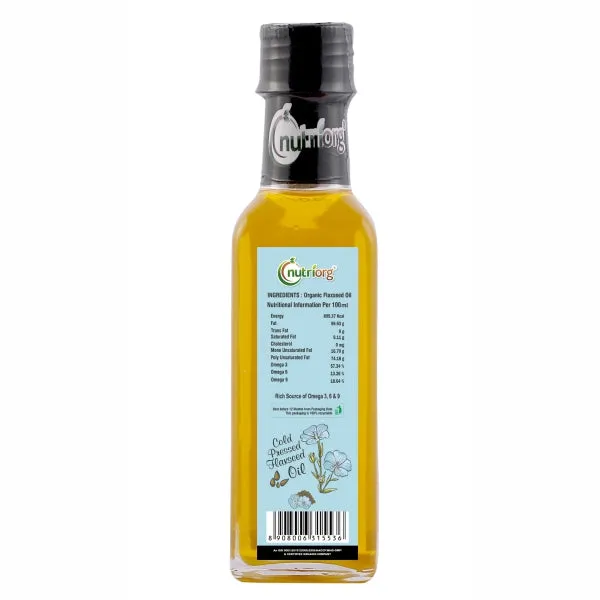 Nutriorg Certified Organic Flaxseed Oil 200ml (Pack of 2* 100) | Wooden Cold-Pressed Oil