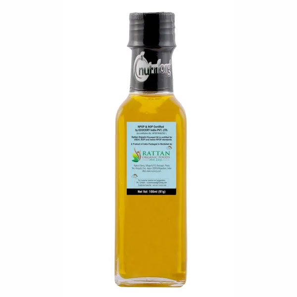 Nutriorg Certified Organic Flaxseed Oil 200ml (Pack of 2* 100) | Wooden Cold-Pressed Oil