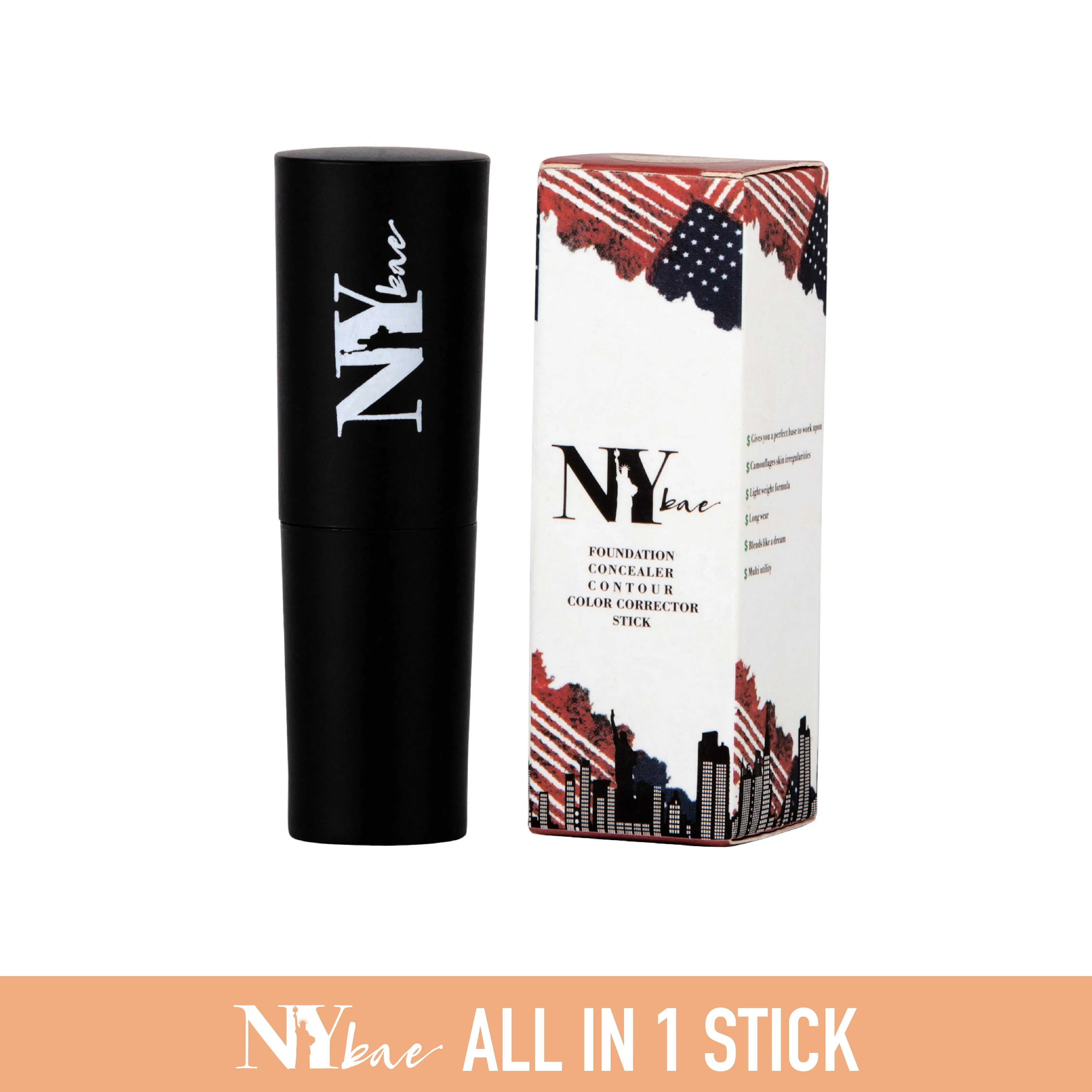 NY Bae All In One Stick| Foundation, Concealer, Contour, Colour Corrector| For Fair Skin| Flawless Texture|Long Island Bisque- T 19